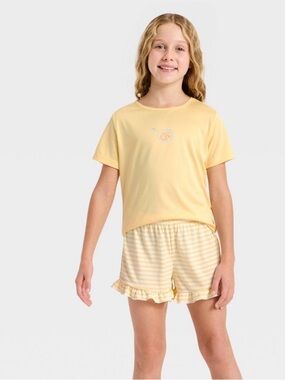 Cat & Jack 3pc Girls Yellow Short Sleeve Pajama Set. Sz Sm 6/7